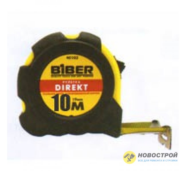 Рулетка Бибер DIRECT обрезиненный корпус, пластиковый подвес 10м*25мм, арт.40105