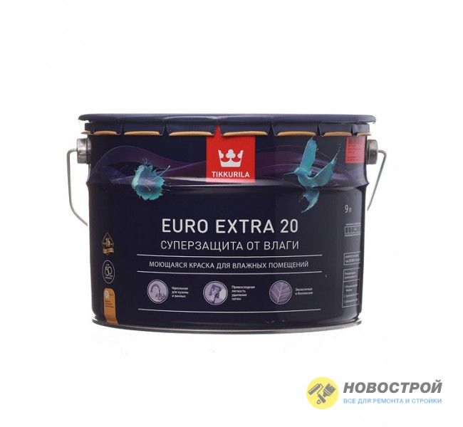 Интерьерная краска особо прочная Euro Extra 20 полуматовая, база А Tikkurila, 9,0 л