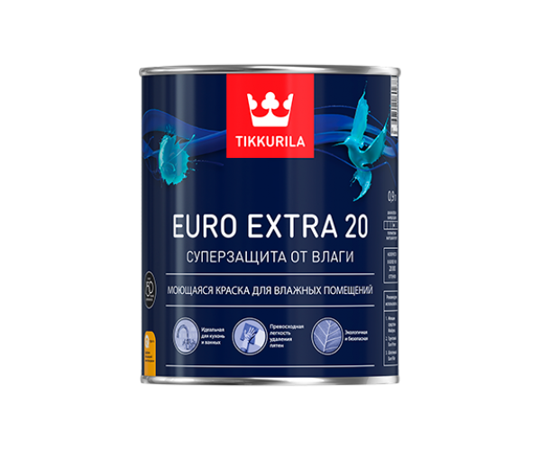 Интерьерная краска особо прочная Euro Extra 20 полуматовая, база А Tikkurila, 0,9 л
