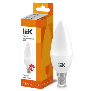 Лампа светодиодная ECO С35 свечеобразная 5Вт 230В E14 3000К теплый белый IEK