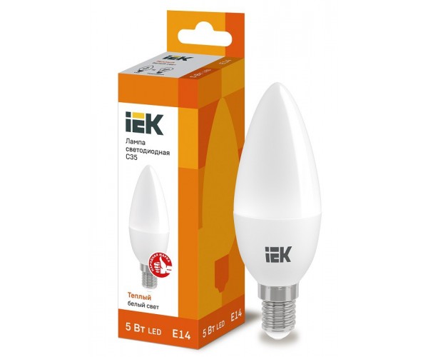 Лампа светодиодная ECO С35 свечеобразная 5Вт 230В E14 3000К теплый белый IEK