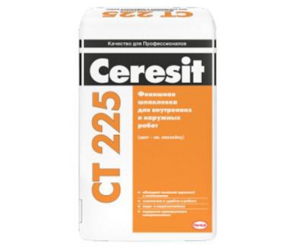 Шпаклевка Ceresit CT 225 финишная для наружных и внутренних работ серая, 25кг 