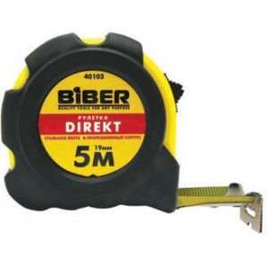 Рулетка Бибер DIRECT обрезиненный корпус, пластиковый подвес 5м*19мм, арт.40103