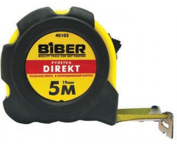 Рулетка Бибер DIRECT обрезиненный корпус, пластиковый подвес 5м*19мм, арт.40103