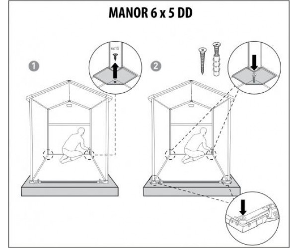 Хозблок для дачи MANOR 6 х 5 DD (two windows at the front) темно серый-белый