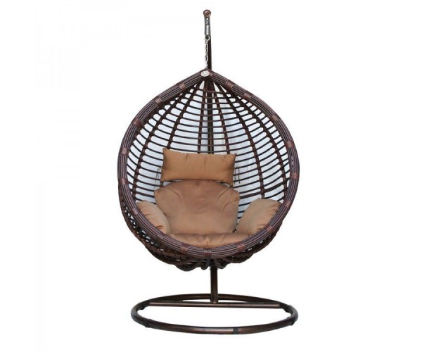KM-0021(Большая)коричневый Подвесное кресло 110*126  на стальной штанге