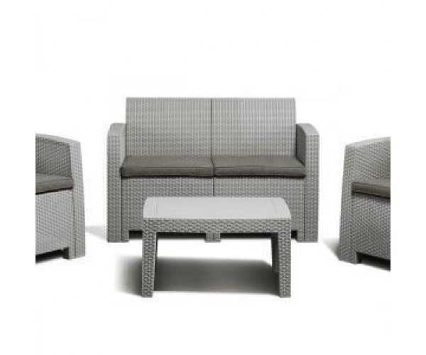 Комплект Comfort 4 тем.серый/подушки светло-серые  пластиковой мебели на 4 персоны