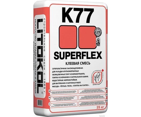 Клей для плитки Litokol SUPERFLEX K77 (C2TE S1) серый, 25 кг