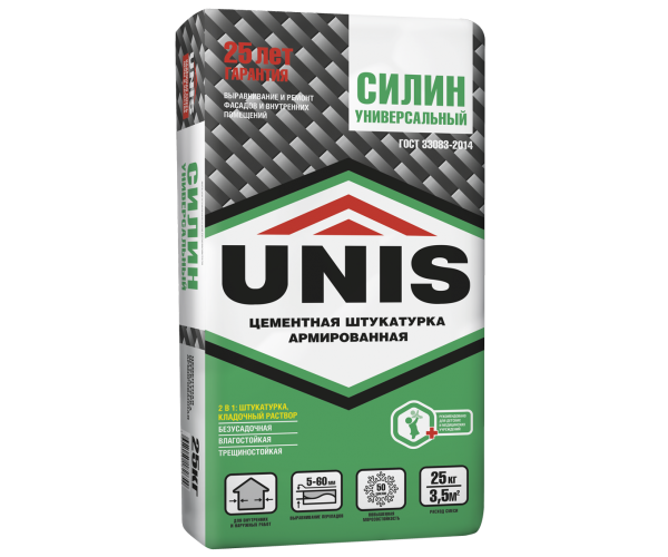 UNIS Силин 25кг Штукатурка цементная универсальная армированная 