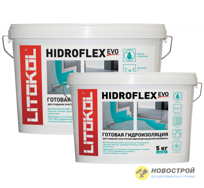 Гидроизоляция Litokol HIDROFLEX, зеленый, ведро 10 кг